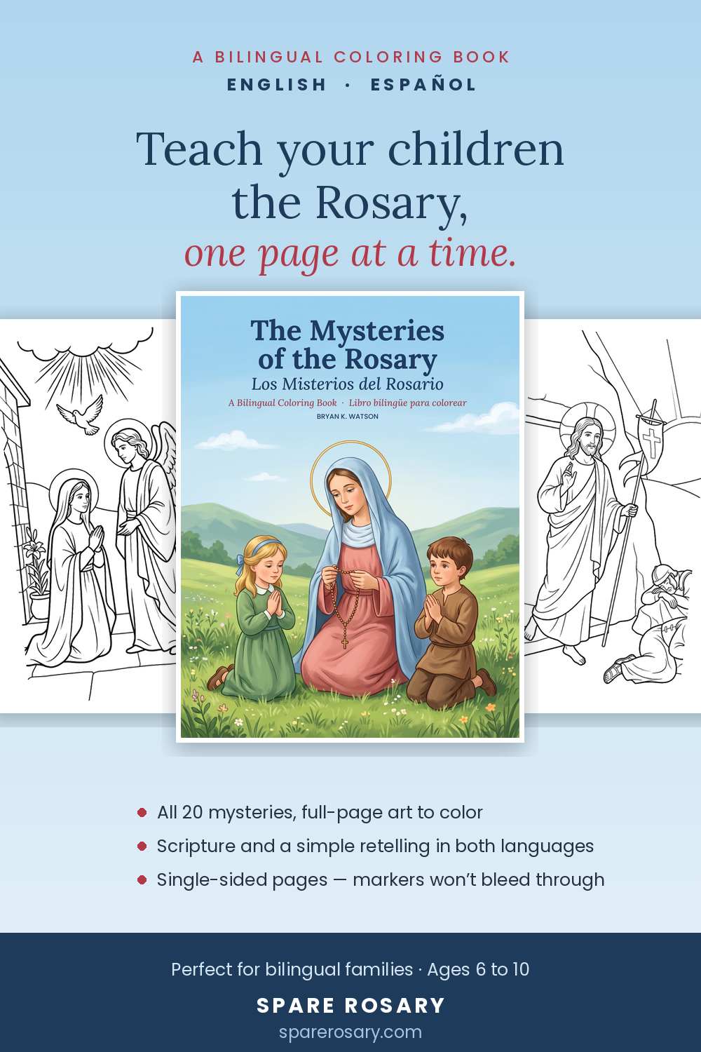 The Mysteries of the Rosary bilingual coloring book