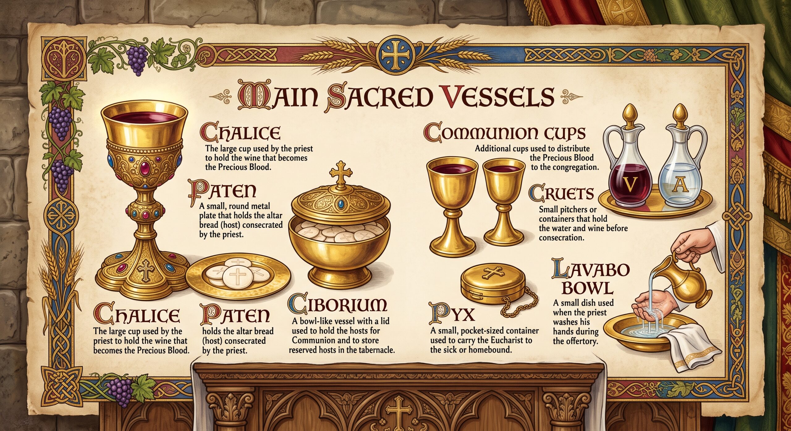 Sacred vessels used at Mass